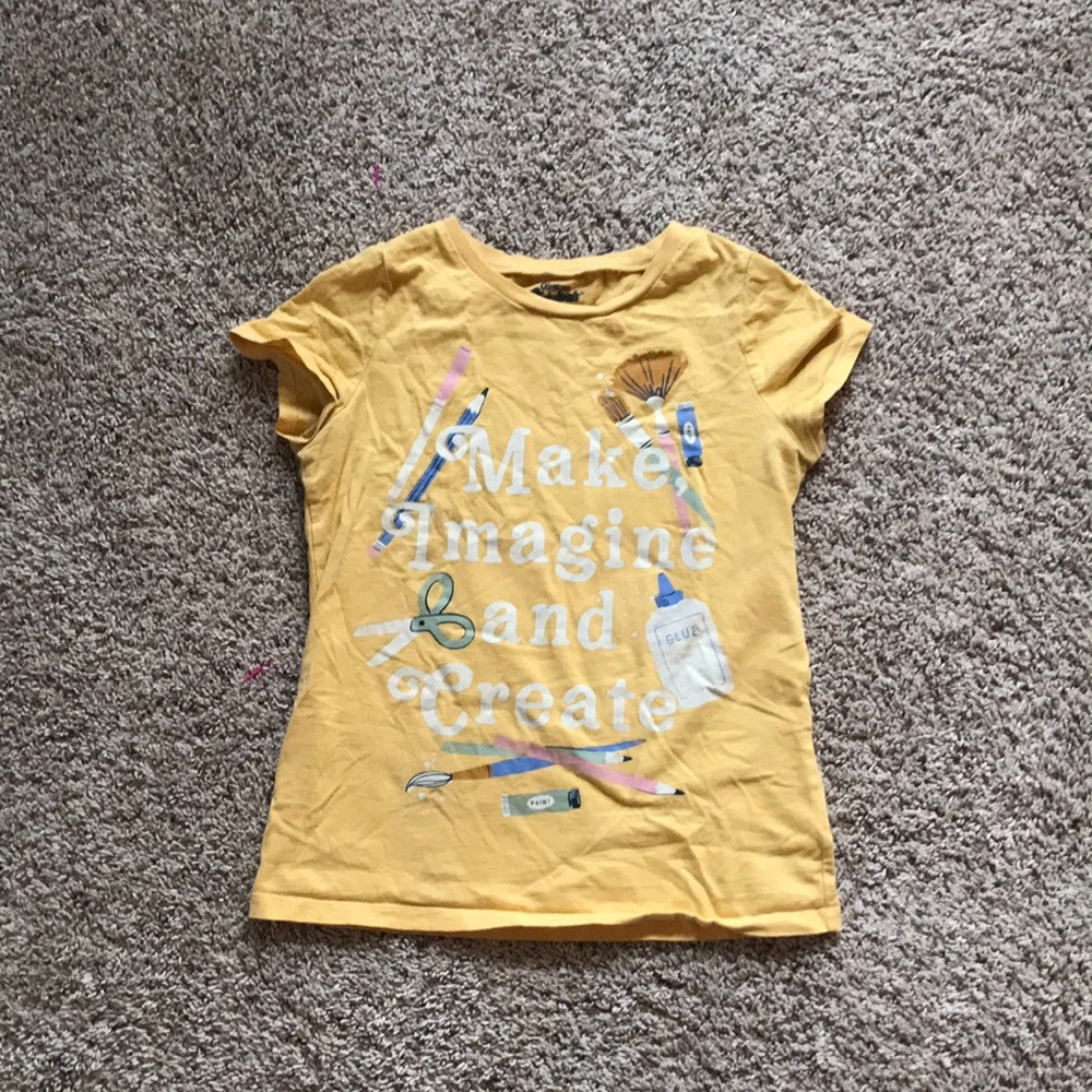 yellow t-shirt that says make imagine and create